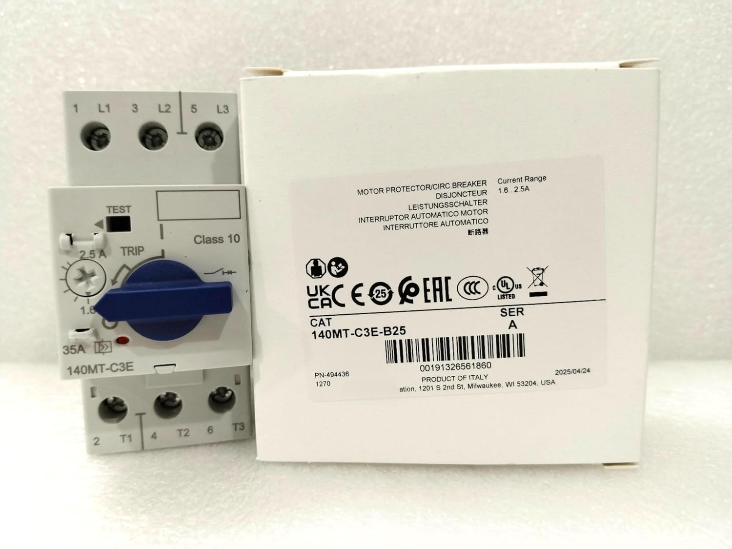 140MT-C3E-B25,Motor Protection Circuit Breaker,Standard Magnetic Trip (Fixed at 14 x le), 1.6-2.5 A, Std. Performance, Frame Size C,in Stock,Ship Now.