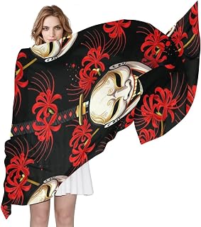 japansk mask röd spindel lilja samuraj silkesscarf 178 cm x 80 cm halsduk funky för kvinnor för resor kvinnor elegant