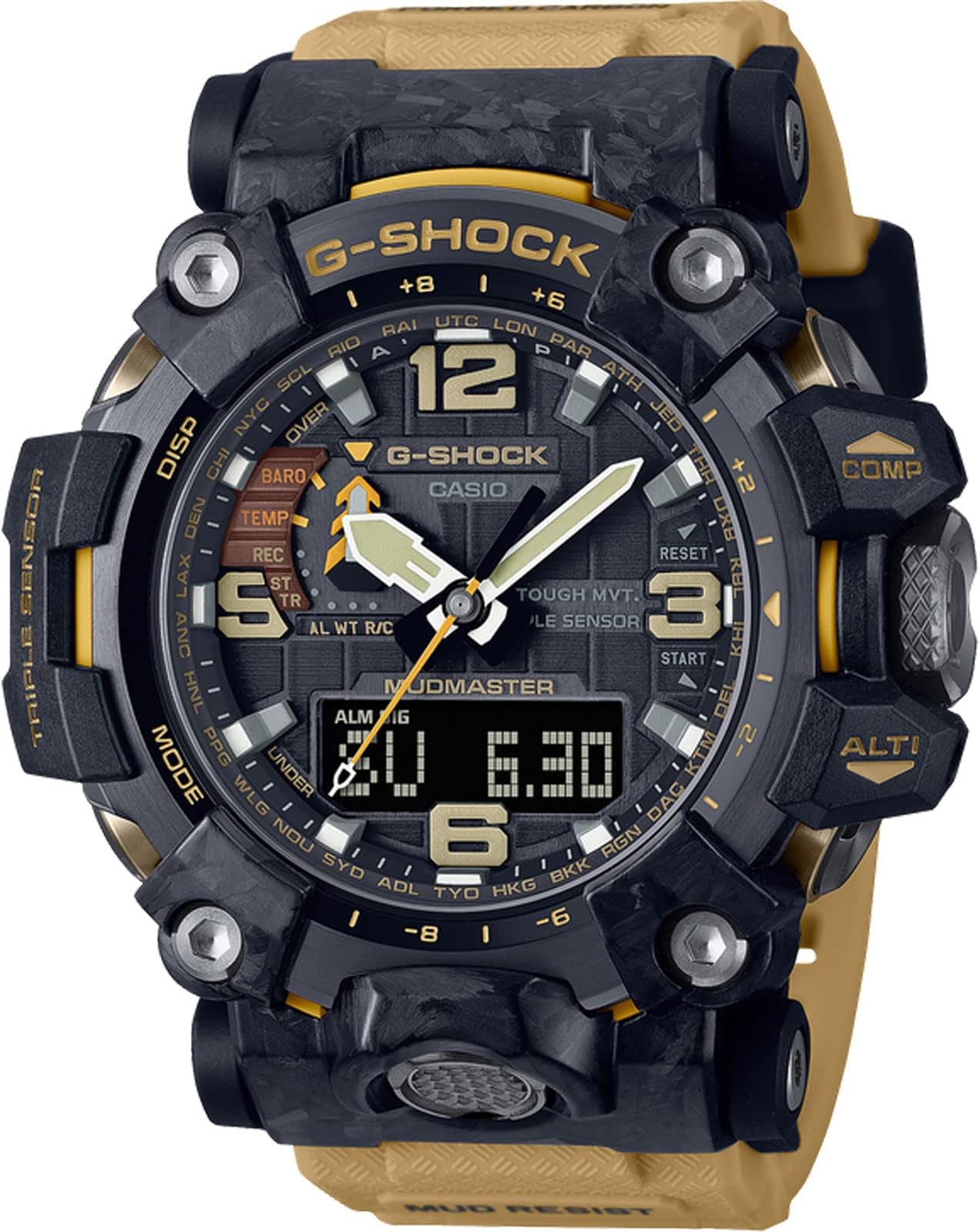 G-Shock New Thinner Carbon Mudmaster Watch, Solar Yellow