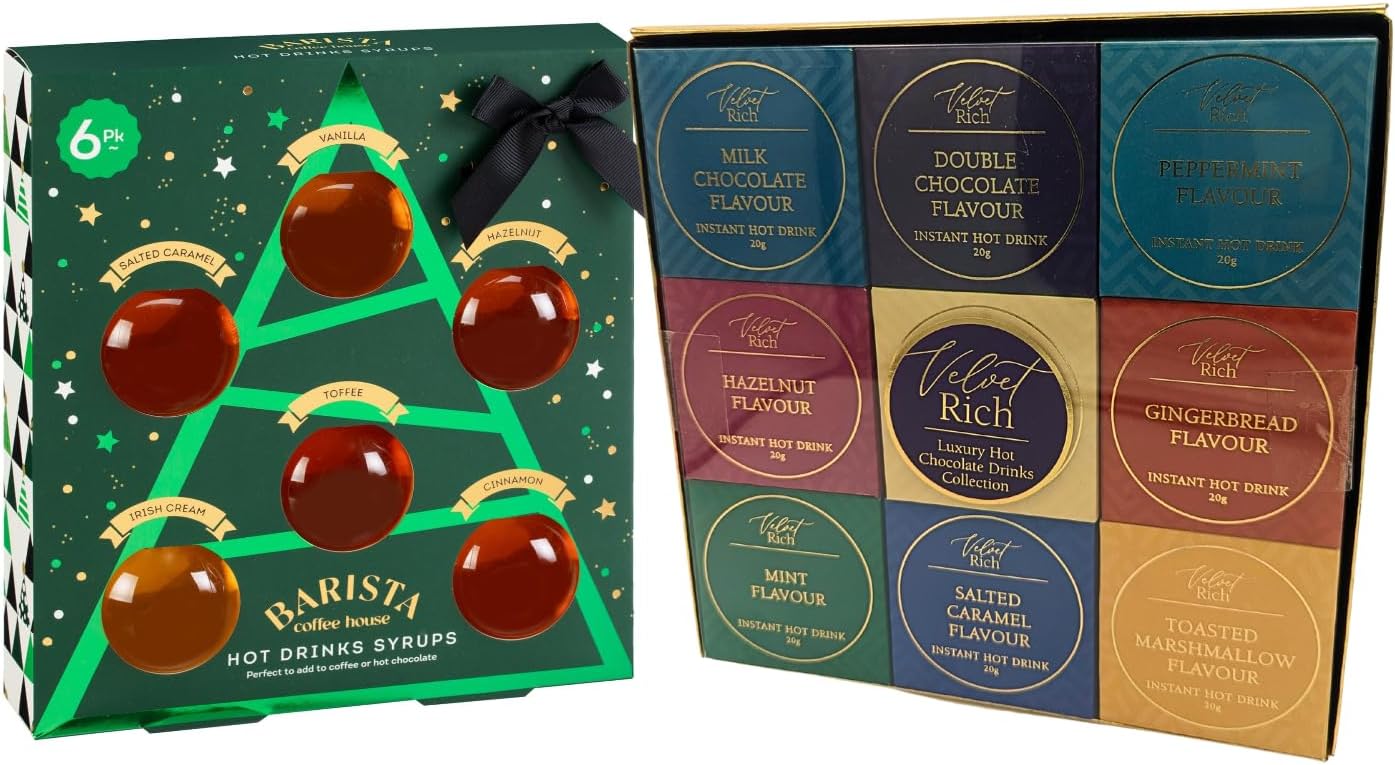 Hot Chocolate Gift Set Bundle - 9 X Luxury Hot Chocolate Flavours And 6 Hot Drinks Syrup | Flavours - Milk Chocolate, Vanilla, Double Chocolate, Salted Caramel, Peppermint And Much More (vanilla)