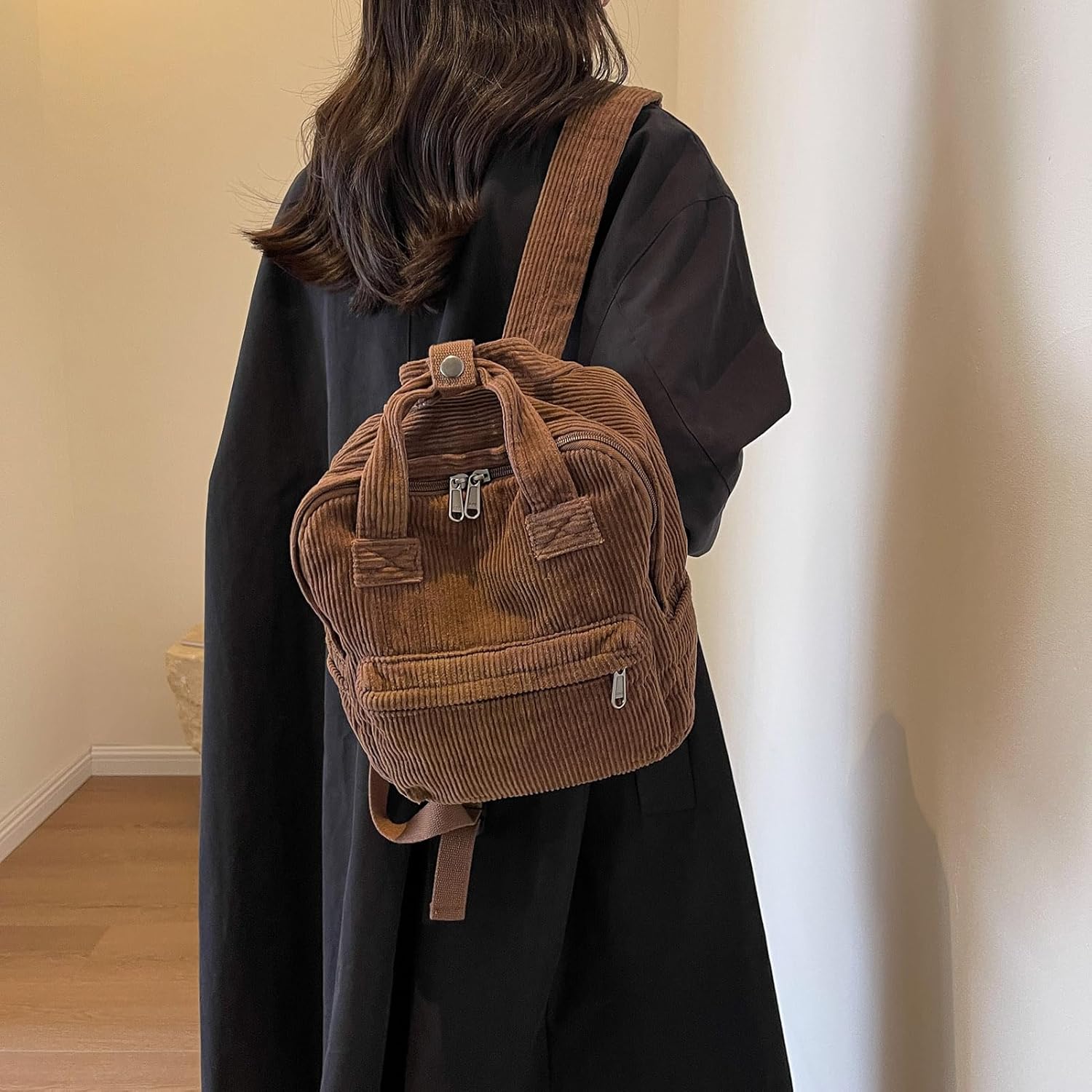 Makukke Small Corduroy Backpack Purse for Women - Vintage Mini Fashion Casual Aesthetic Backpack, Green - Image 8