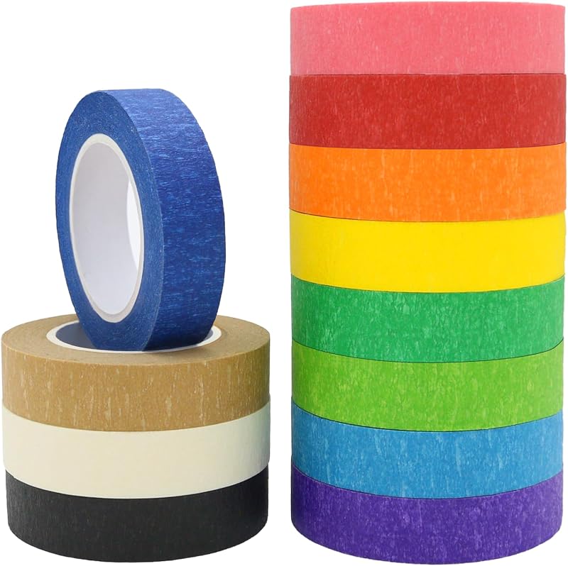 OWLKELA 12 Rolls Masking Tape, 16yd per Roll, Rainbow Colors | Painters Tape, Craft Tape, Ideal for Bullet Journals, Party Decorations & DIY Crafts