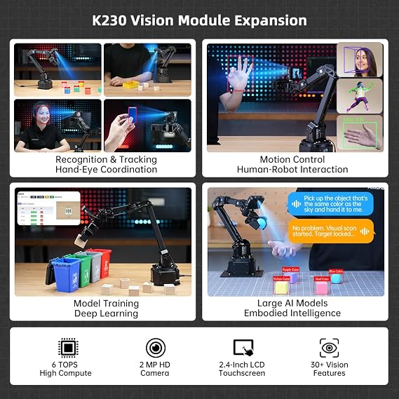 Hiwonder AI Robotic Arm Kit Imitation Learning VLA Model Development Embodied AI 6DOF Full Metal Robot Arm with Large AI Models K230 AI Vision Voice Control Scene Understanding, NexArm Advanced Kit