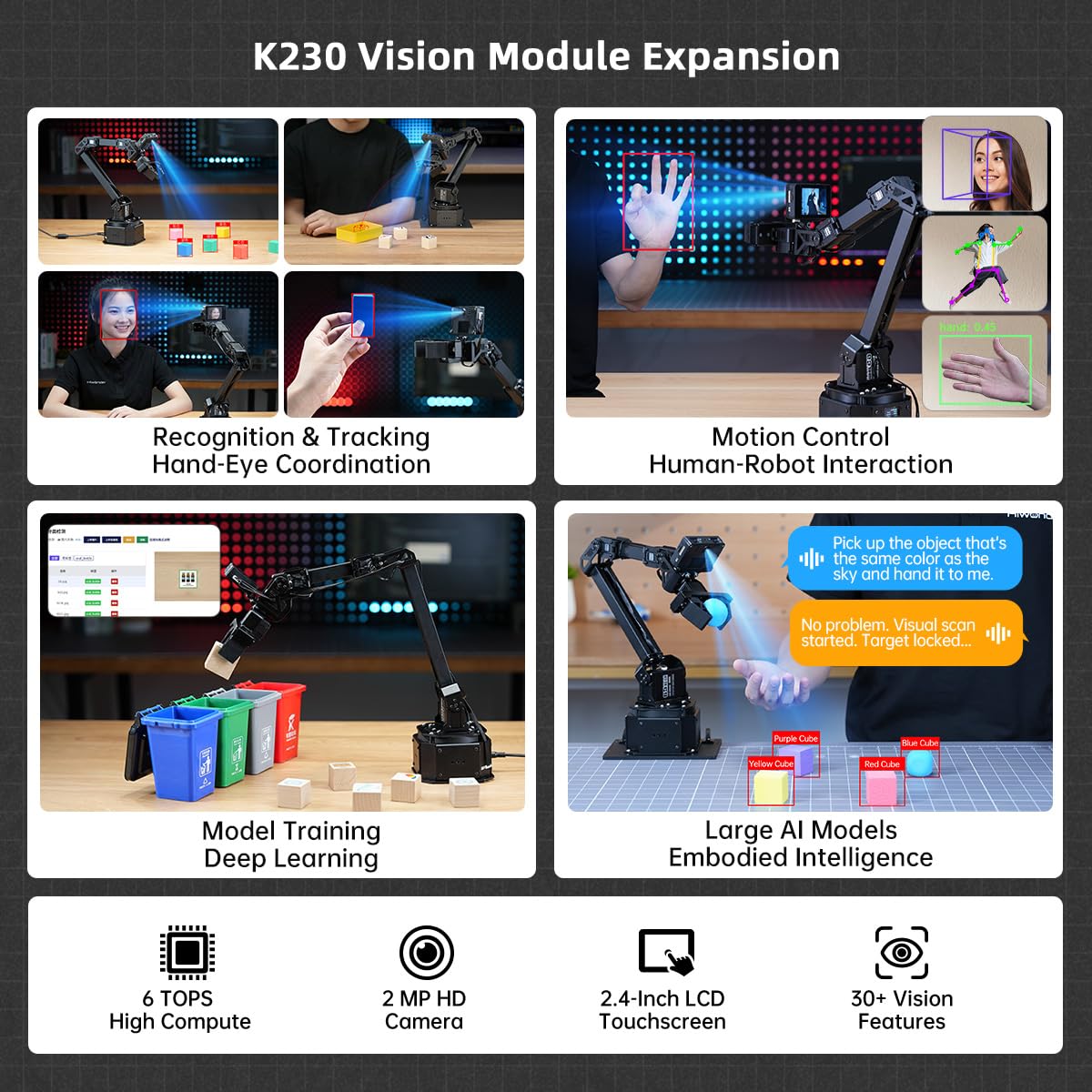 Hiwonder Kit braccio robotico AI Imitazione Apprendimento Sviluppo di modelli VLA Incarnato AI Open Source 6-Axis Full Metal Programming Robot Arm con Encoder Magnetico Bus Servi & Tutorial, NexArm
