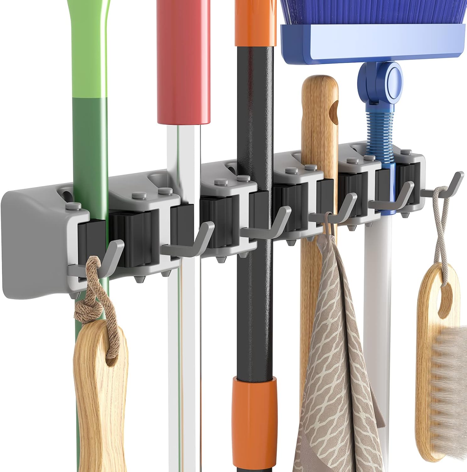 Lifewit Mop and Broom Holder Wall Mount, Anti-Slip Broom Hanger for Kitchen Organization, Heavy Duty Cleaning Supplies Organizer, Easy Install Tool Organizer for Closet, Garage, 5 Slot 6 Hooks, Grey Lifewit Mop and Broom Holder Wall Mount, Anti-Slip Broom Hanger for Kitchen Organization, Heavy Duty Cleaning Supplies Organizer, Easy Install Tool Organizer for Closet, Garage, 5 Slot 6 Hooks, Grey