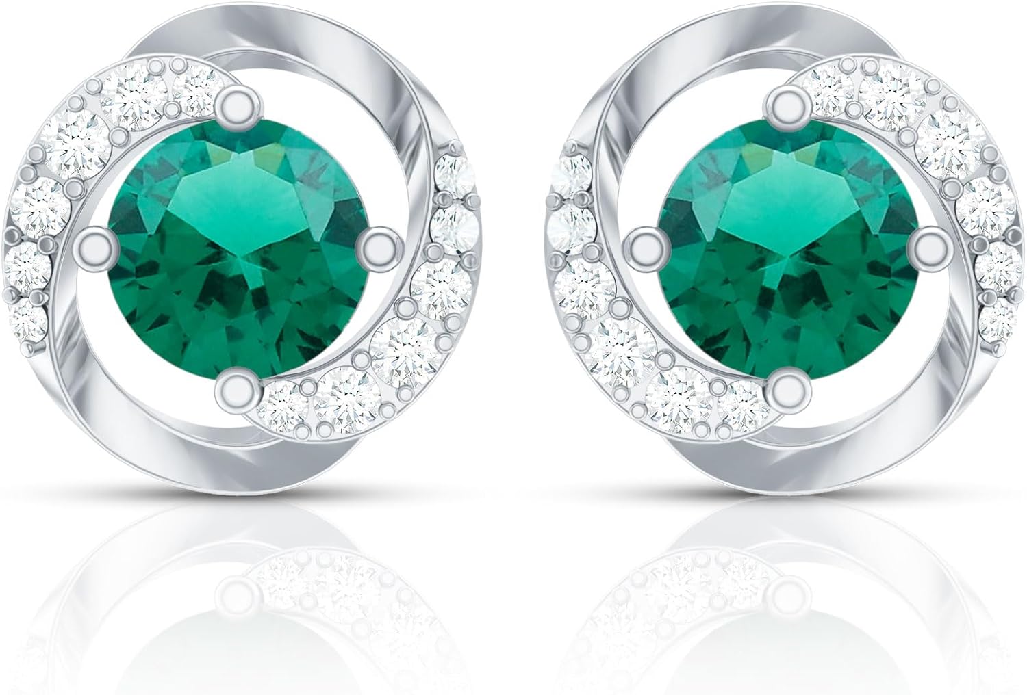 Certified 1 Carat Lab Grown Emerald Earrings in Silver, Aaaa Quality, Emerald Swirl Earrings - Gift For Special Occasions