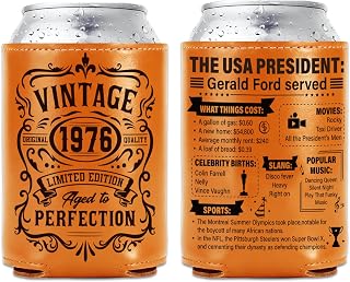 50th Birthday Gifts for Him, 2 Pcs Vintage 1976 Leather Can Cooler Sleeves, Funny 50 Years Old Birthday Beer Cans Coolers Gift for Men Dad Cheers and Beers to Fifty Party Favors Decorations