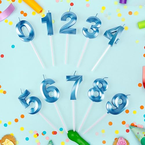 Miniatura 4 de BEAN LIEVE Velas de cumpleaños azules  Velas numéricas de cumpleaños número 0 1 2 3 4 5 6 7 8 9 utilizado para decoración de pasteles en fiestas de