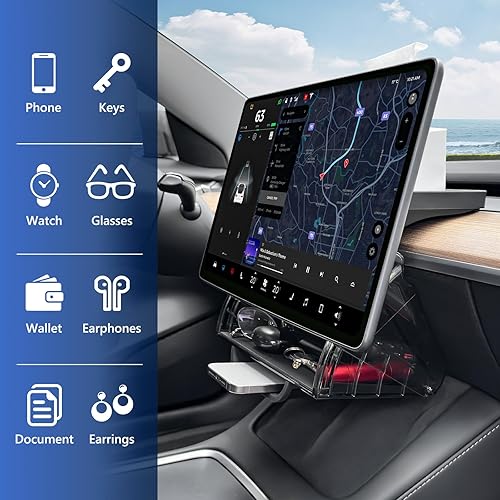 Miniatura 8 de Organizador de almacenamiento oculto debajo de la pantalla compatible con Tesla Model Y 2024-2020 (no Juniper)Model 3 2023-2017 Accesorios Negro (no
