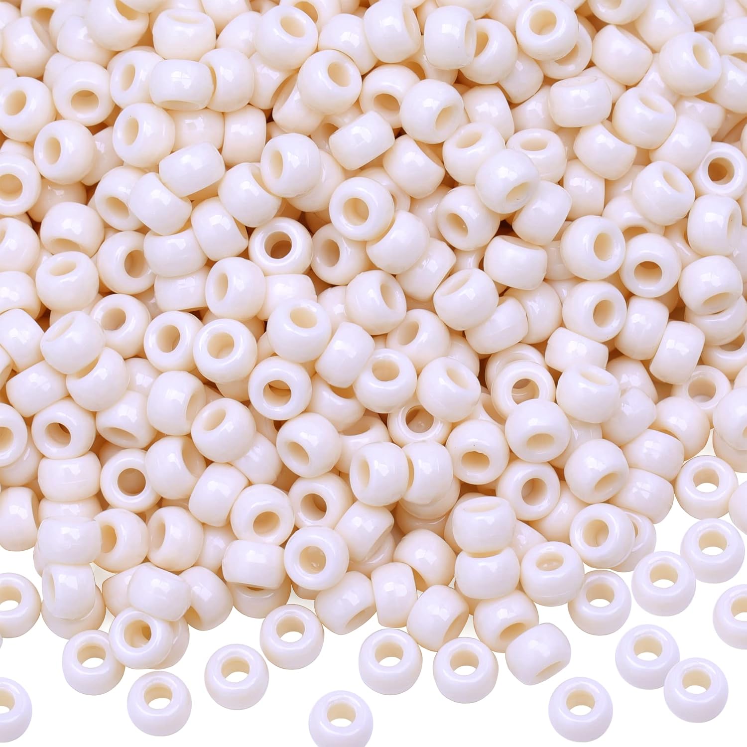 1000Pcs Pony Beads Bracelet 9mm Beige Plastic Barrel Pony Beads for Necklace,Hair Beads for Braids,Key Chain,Jewelry Making (Beige) (Beige) Thumbnail