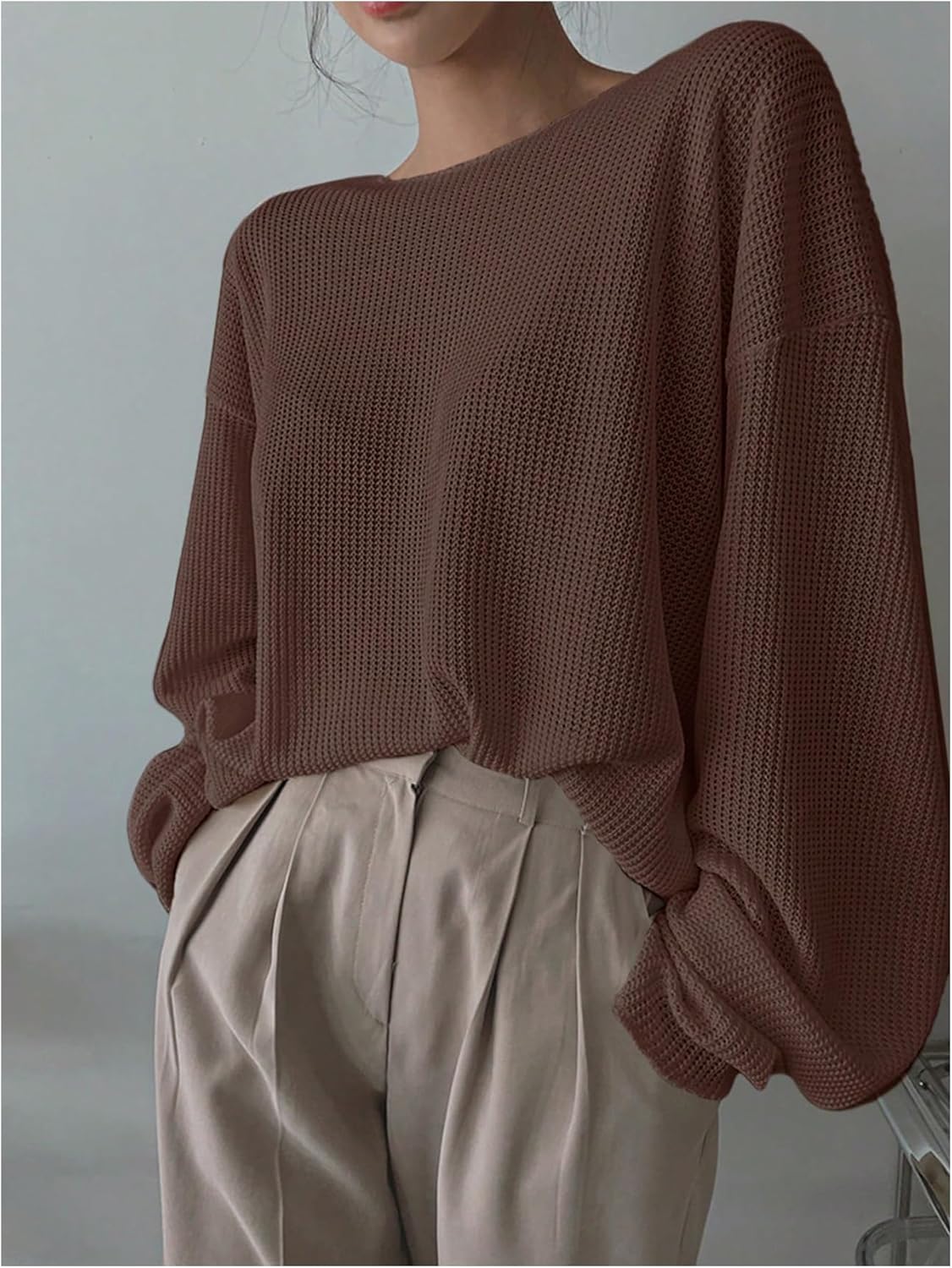 Women's Oversized Sweaters Off The Shoulder Waffle Knit Tops Long Sleeve Pullover Jumper - Image 3