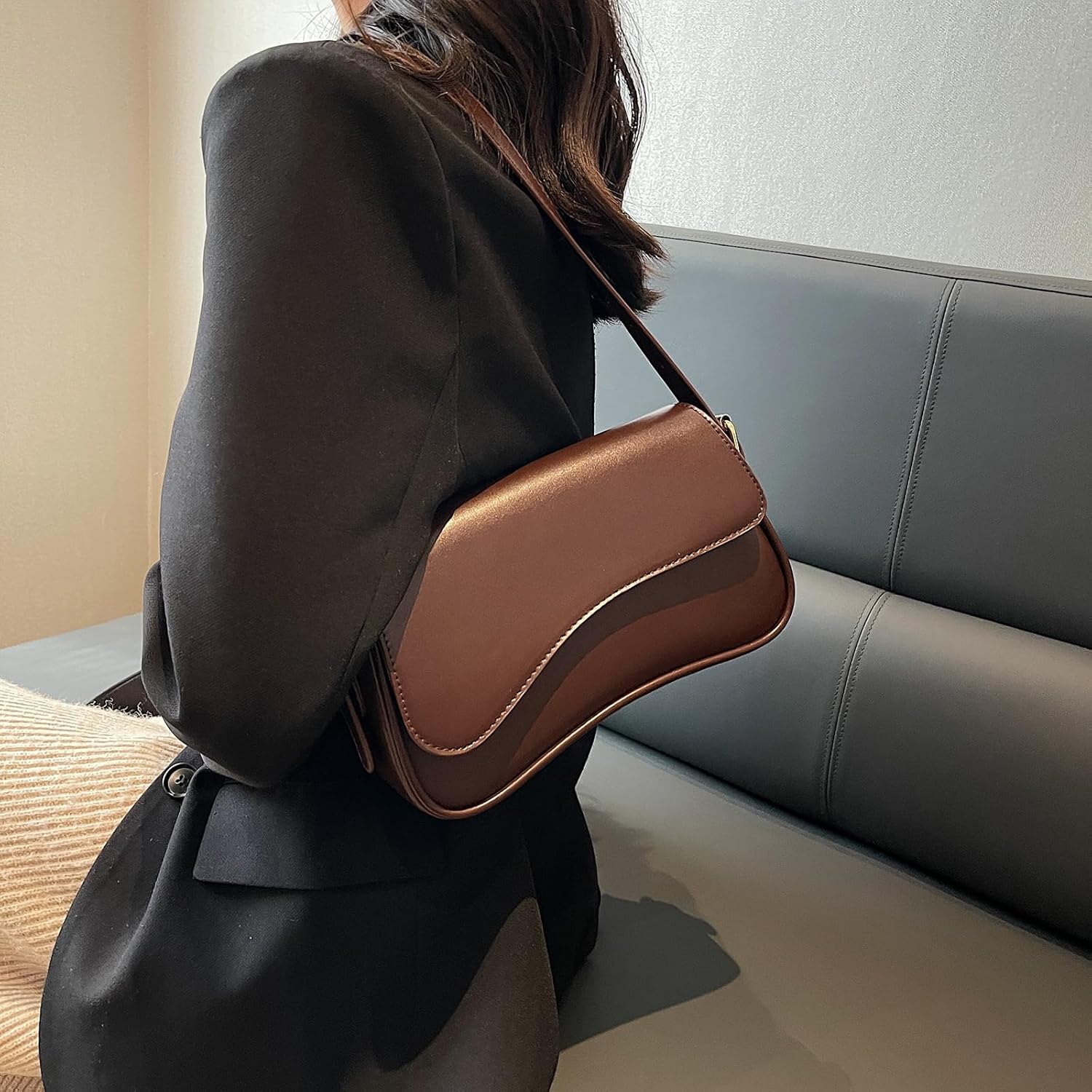 Shoulder Bag for women Y2K Crossbody Vegan Leather Purse Straps Retro Clutch Hobo Hadbags with 2 Removable - Image 3