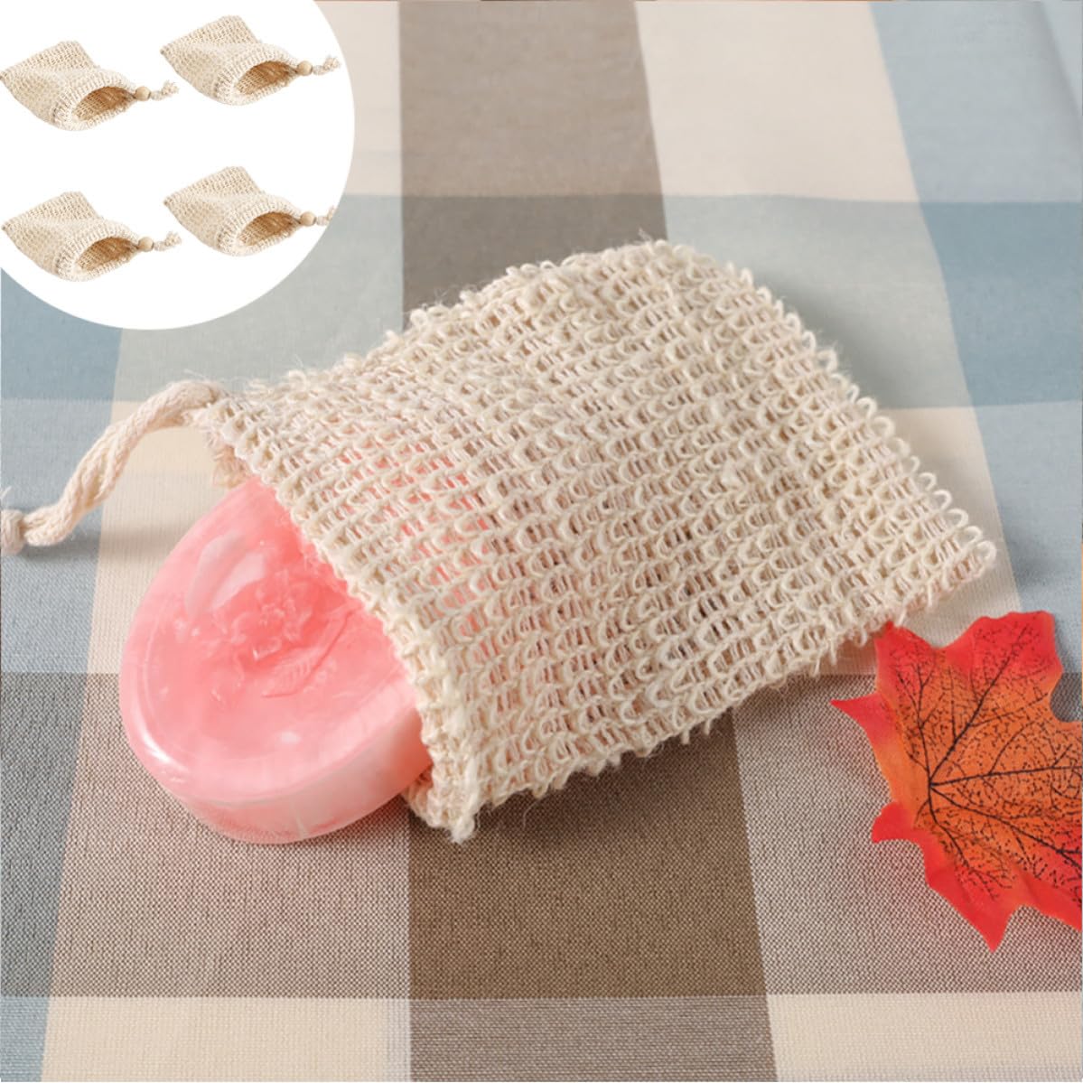 4pcs White Cotton and Linen Drawstring Soap Foaming Bags Lightweight Soap Net Bags for Bar Bathroom and Traveling Cleaning Tool