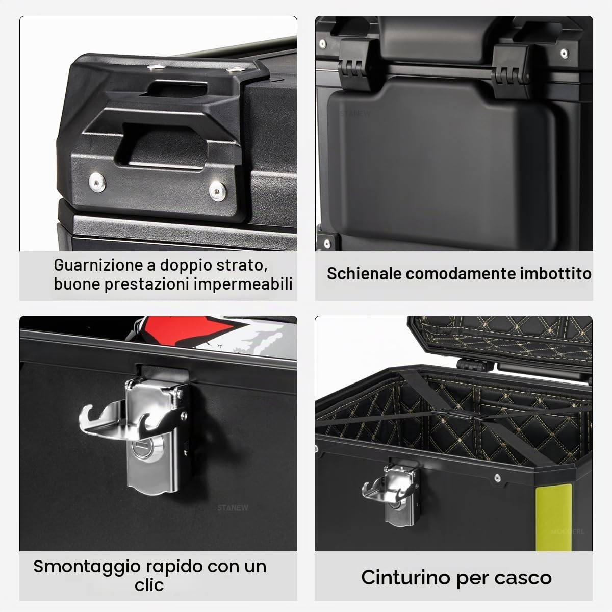 MOCOERL Bauletto per moto, colore nero, grande capacità, 45 l, impermeabile, in plastica ABS, per bagagli, per moto, boxe, supporto universale di fissaggio