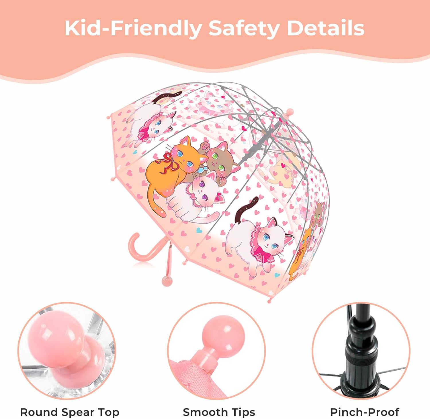 Kids Clear Bubble Umbrella for Girls & Boys, Transparent Dome Umbrella for Kids Ages 3–10, Auto-Open Windproof Rain Umbrellas, Lightweight Toddler Umbrellas for School, Outdoor Use