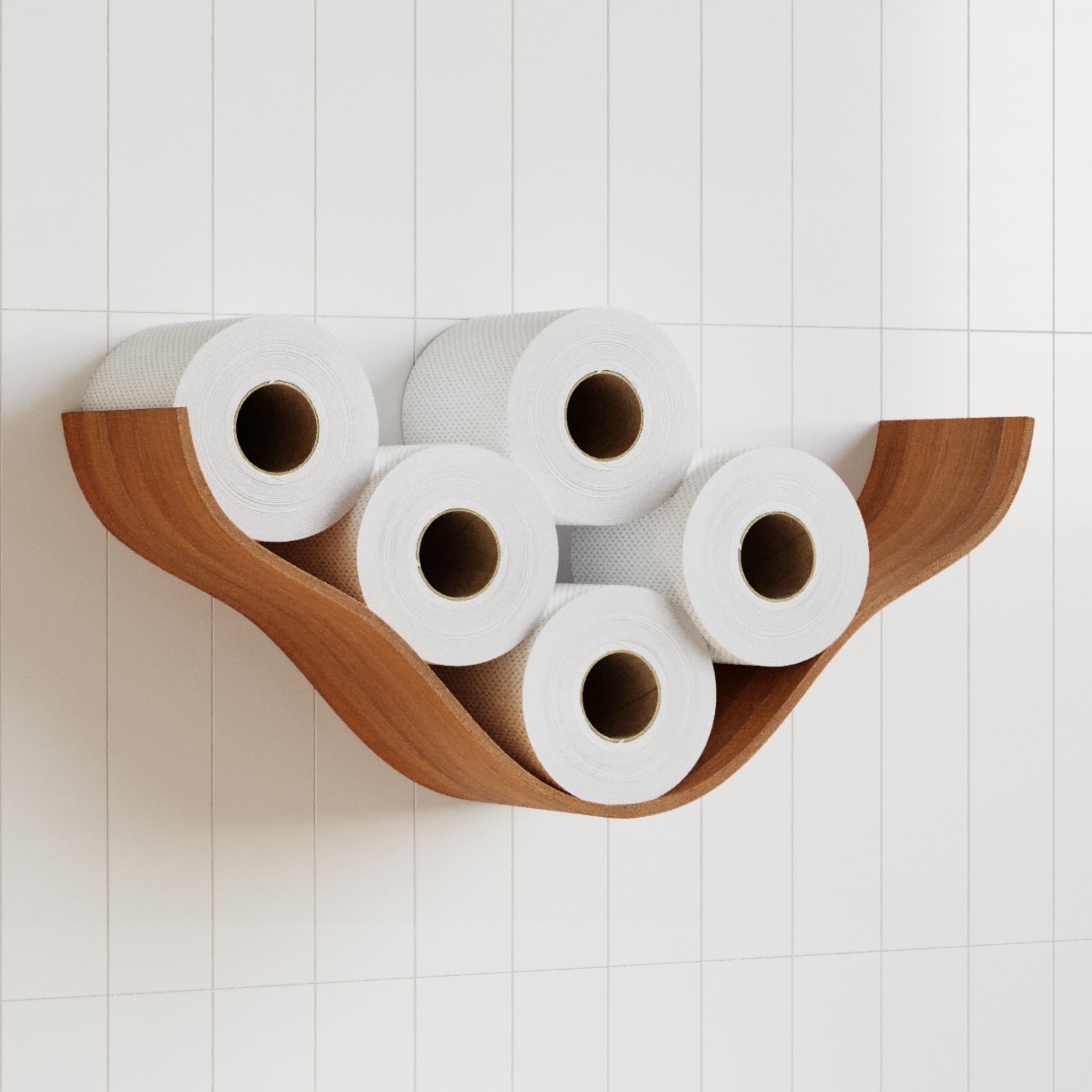 Toilet Paper Holder, Wooden Shelf, Cloud WC Roll Storage, Wall Mount Floating Rolls Rack, Unique Holders for Bathroom, TP Organizer (Cherry)