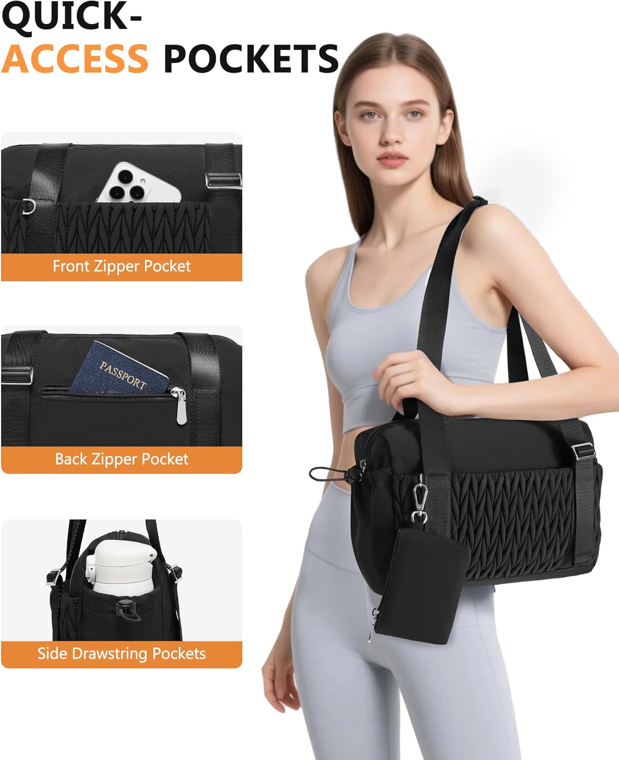 Small Gym Bag for Women Quilted Mini Tote with Wet Compartment and Coin Purse, Cute Duffle Bag for Girls Workout Sport Travel - Image 3