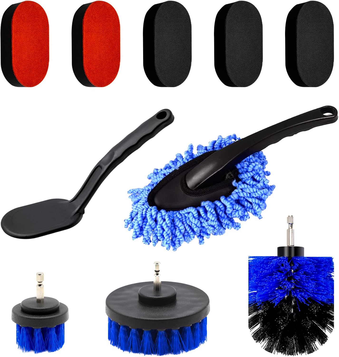 10Pcs Car Detailing Cleaning Tools Kit Contains Tire Dressing Sponge Brush, All Purpose Drill Brush Set Attachment and Microfiber Car Dash Duster Brush for Auto Care