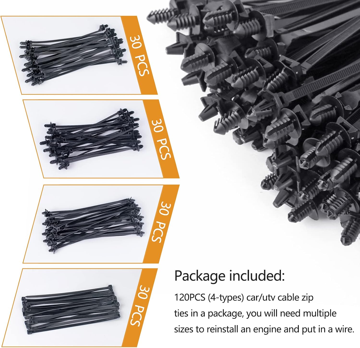 Xislet Universal Push Mount Cable Zip Tie Compatible with Cars Boat Trailer Polaris UTV Side By Side Jeep Wrangler Nylon Self Locking Cable Strap for Engine Bay Wire Harness Restraint Ties- 120 Pcs
