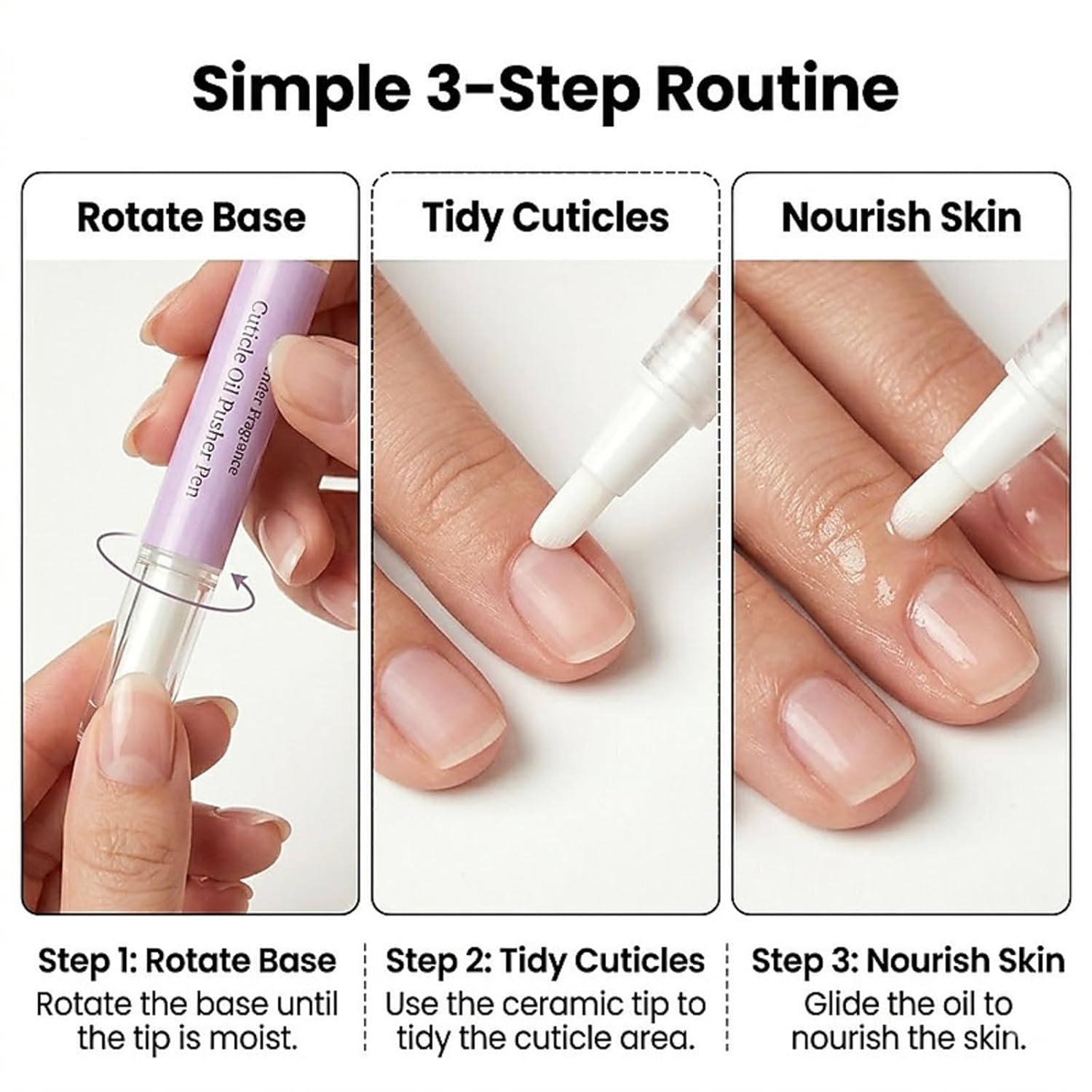 2-in-1 Cuticle Oil Pusher Pen, Ceramic Nail Pusher with Lavender Oil, Portable Manicure Tool for Nail Care, Cuticle Care Pen for Dry Nails, 2ml Lavender Fragrance (4 Pcs)