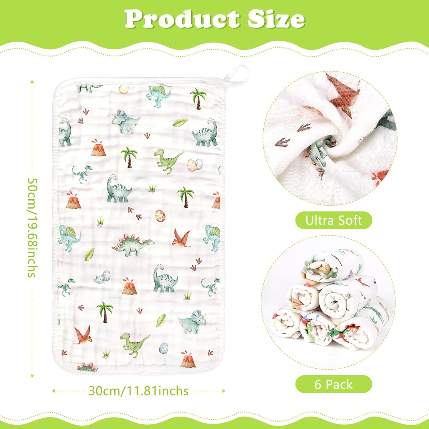 Baby Burp Cloths Muslin Washcloths 6 Pack Muslin Burp Cloths 100% Cotton Large 20''x12'' Soft 6 Layers Baby Burp Rags for Boys Girls Baby Essentials for Newborn Gift Machine Washable - Image 2