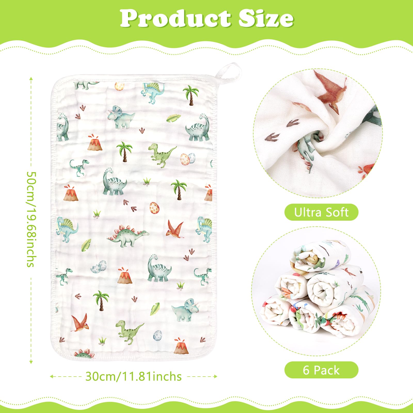 Decalsweet Muslin Cloths for Baby 6 Pack 100% Cotton Burp Cloths, Absorbent & Breathable - Image 2