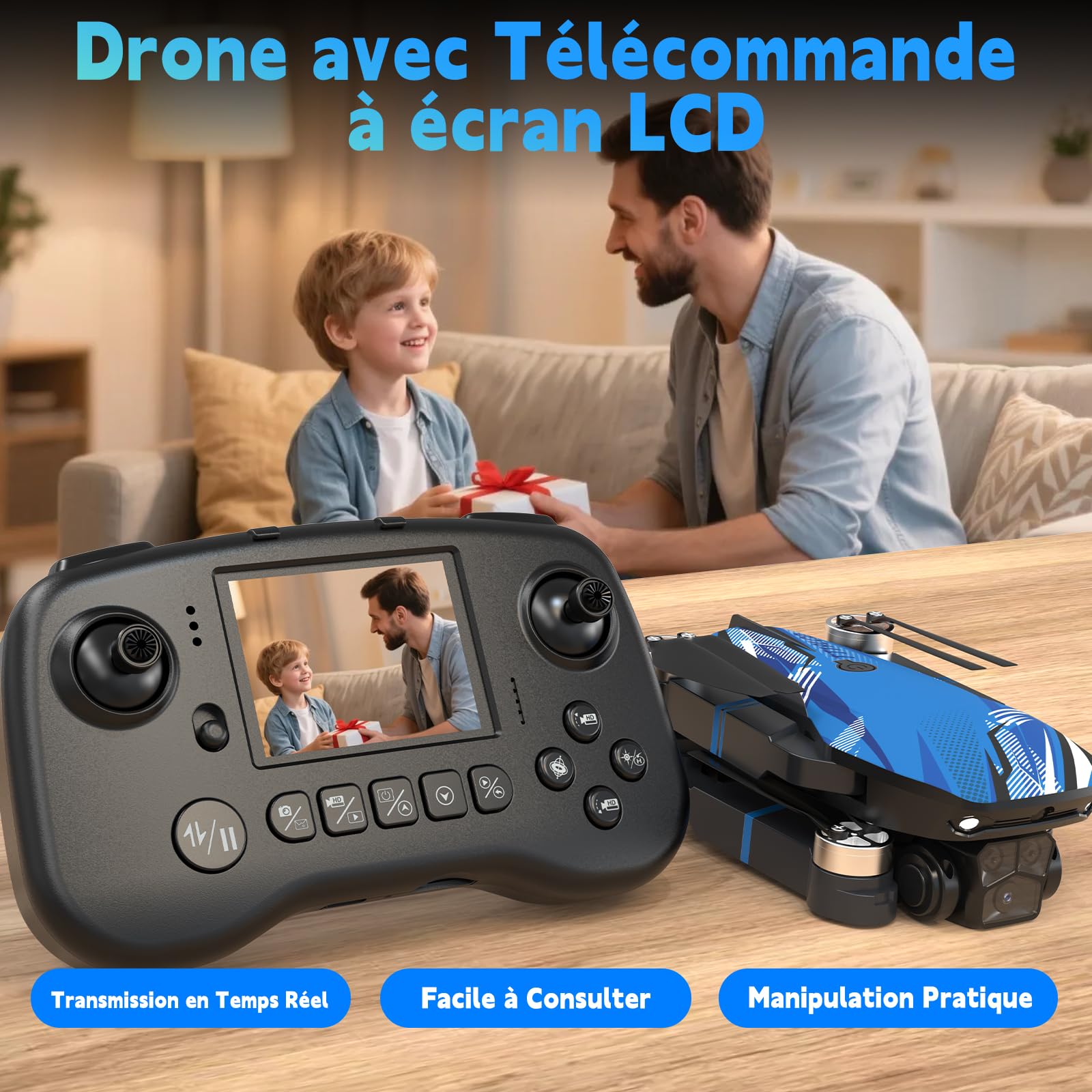 Drone avec Caméra pour Adultes 4K, Écran LCD Télécommande FPV Vidéo Mini Drone Moteur Brushless, Évitement d'obstacles à 270° Figures 3D, RC Quadricoptère Pliable pour Débutants Carte SD jusqu’à 32 Go