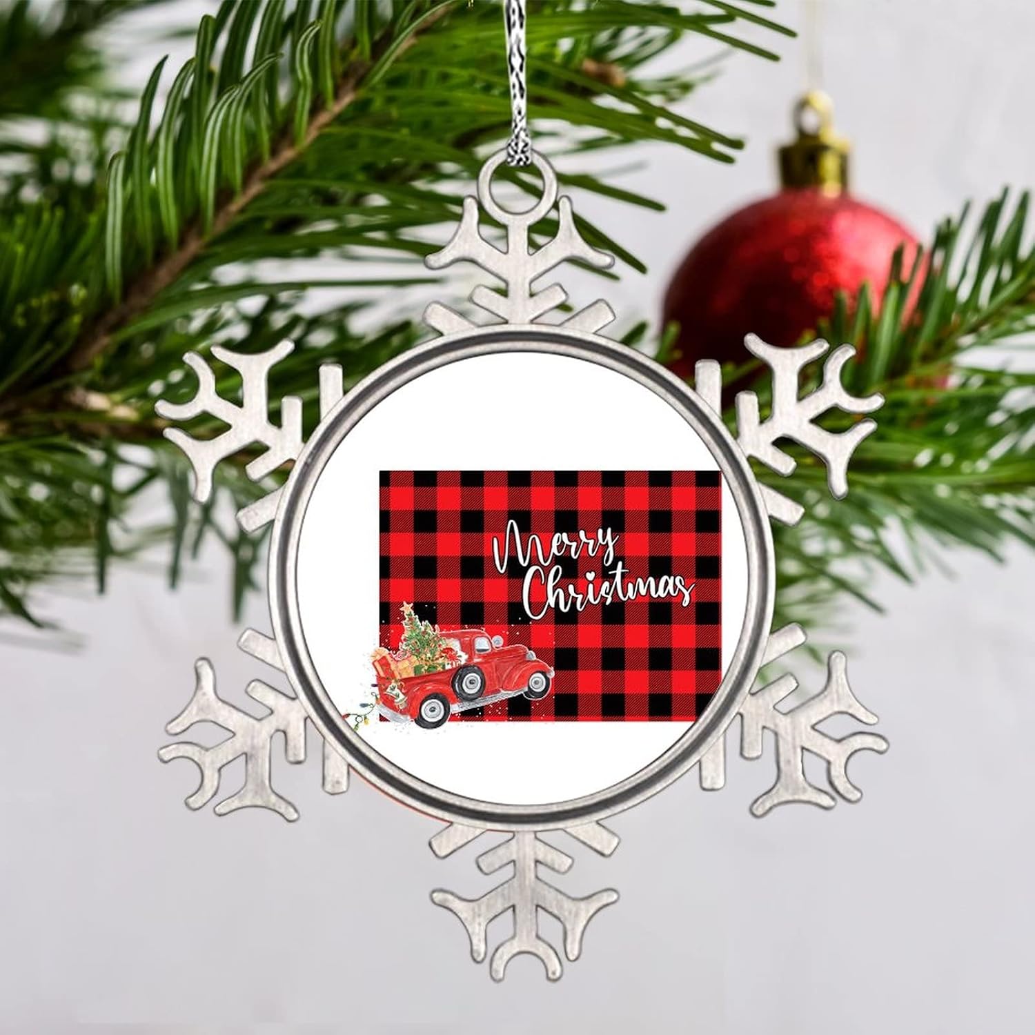 Snowflake Ornaments Colorado Home State Personalized Christmas Ornaments 2022 Black Plaid Map Red Truck Ornaments for Christmas Trees Metal Souvenir Xmas Tree Hang Pendant Exchange Gift 3 Inch