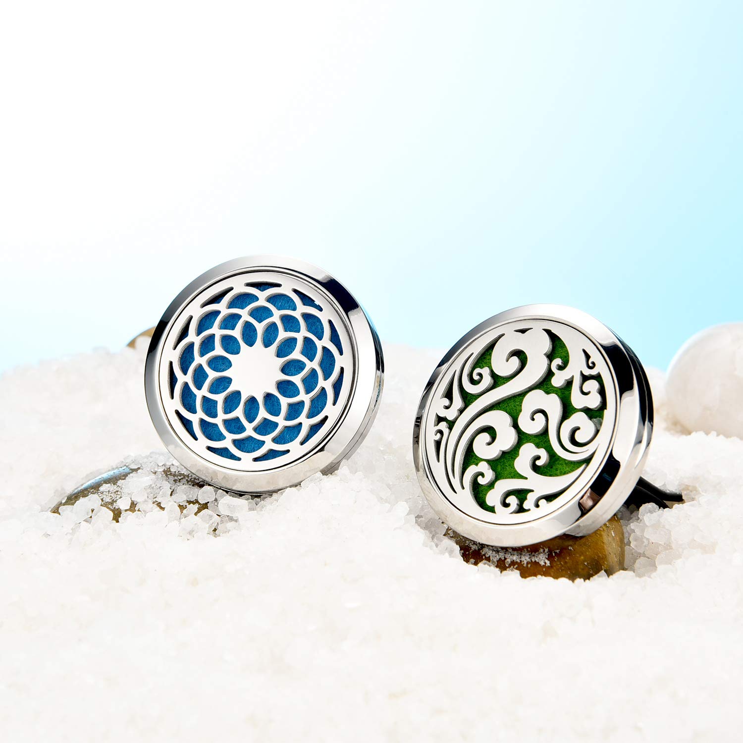 2 Pieces 316L Stainless Steel Car Aromatherapy Essential Oil Diffuser Air Freshener Vent Clip Locket with 48 Pieces Replacement Felt Pad for Christmas Valentine’s Day Giving (Cloud, Sunflower Pattern)