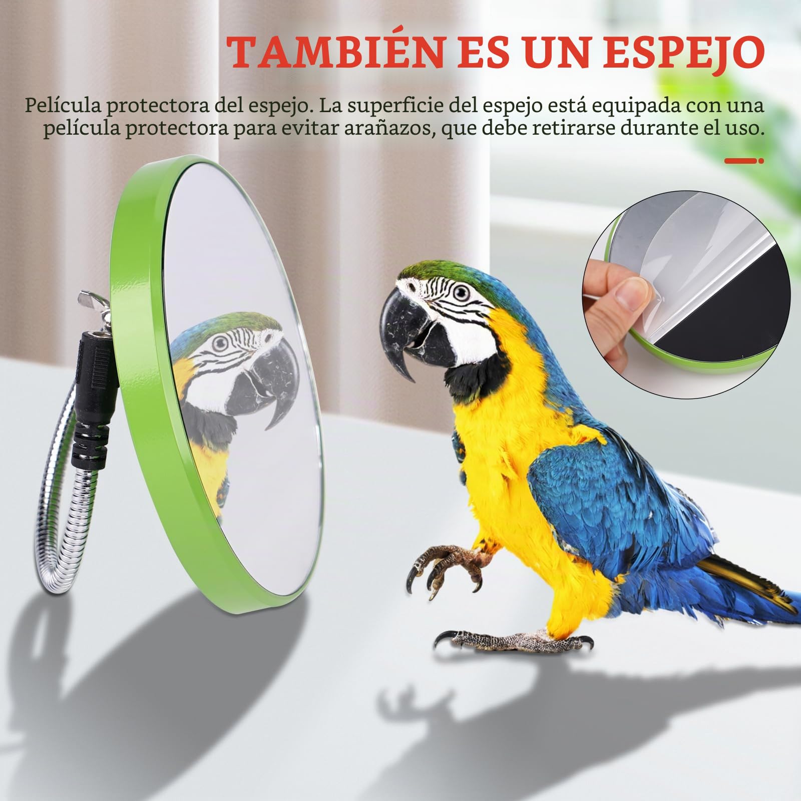 Calentador De Jaula para Pájaros Calentador De Pájaros con Espejo y Cuerda Anti Mordeduras 18W Almohadilla Calefactada para Placa Calefactora para Periquitos Loros Cacatúas Conure