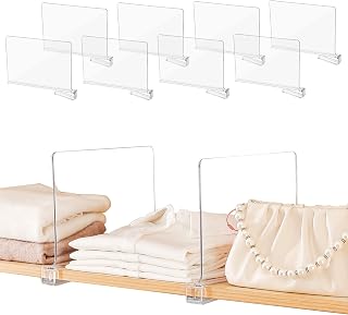 Acrylic Shelf Dividers,8 Pcs Closets Shelf Organizer for Clothing Handbags Books in Pantry, Bedroom and Kitchen, Adjustable Clear Closet Separator Wood Shelves Organize