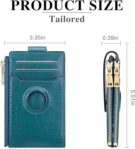 Miniatura 5 de FALAN MULE Billetera para mujer con tarjetero de Leahter Bifold con funda integrada integrada, AA-Azul pavo real, Billetera plegable con Airtag