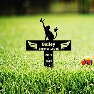 Goodqueen Personalized Cat Memorial Garden Stake, Custom Name Cat Memorial Grave Marker, Remembered Cat Pet Metal Memorial Marker, Outdoor Backyard Lawn Pet Grave Headstone Tombstone