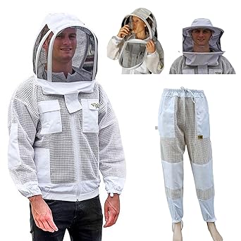 OZ ARMOUR Beekeeping Suit Jacket & Trouser Pant with 2 Veils Fencing & Round Brim Hat Ventilated 3 Layer Mesh Costume (3X-Large)