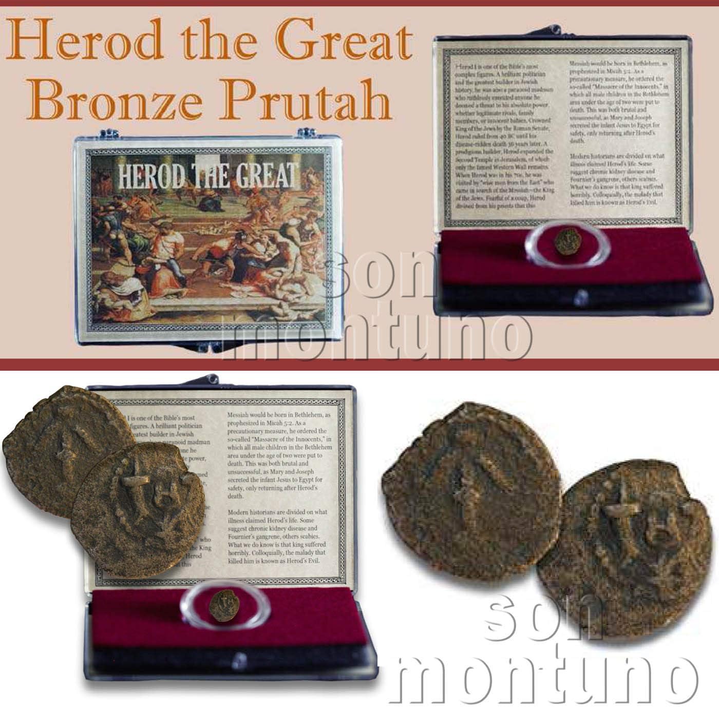 HEROD THE GREAT - 2000 Year Old Ancient Jewish Bronze Prutah Biblical Pagan Coin - Authentic Ancient Coin in Clear Display Box with Certificate of Authenticity - JUDEA