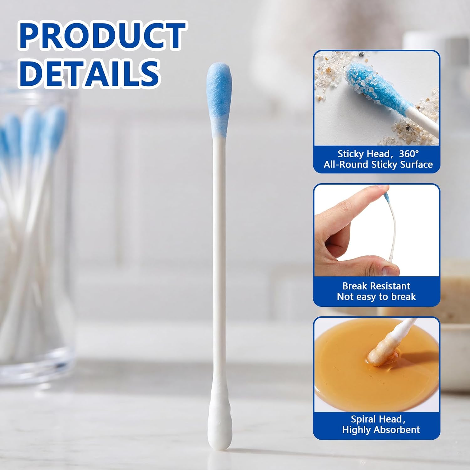 Lounsweer 60 Count Sticky Ear Cleaning Stick Adhesive Ear Wax Remover Swabs Double-Sided Adhesive Tips for Outer Earbuds Hearing Aids Cleaning Tool