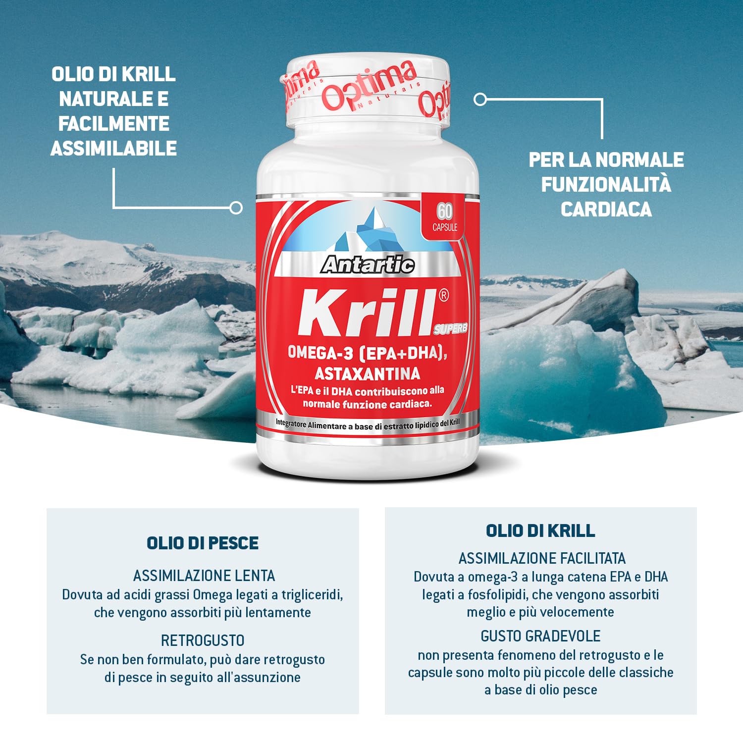 Antartic Krill Superb 60 capsules complément alimentaire à base d'extrait de crustacé krill. Riche en acides gras oméga-3 (EPA et DHA)
