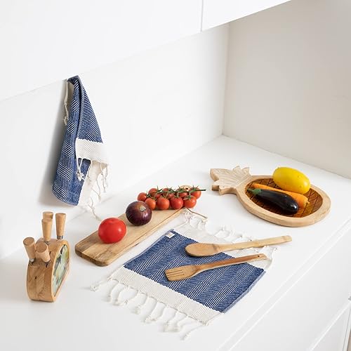 Miniatura 4 de SMYRNA TURKISH COTTON Juego de 4 paños de cocina de la serie Herringbone, 100% algodón, de 15 x 26 pulgadas, lavables a máquina, suaves,