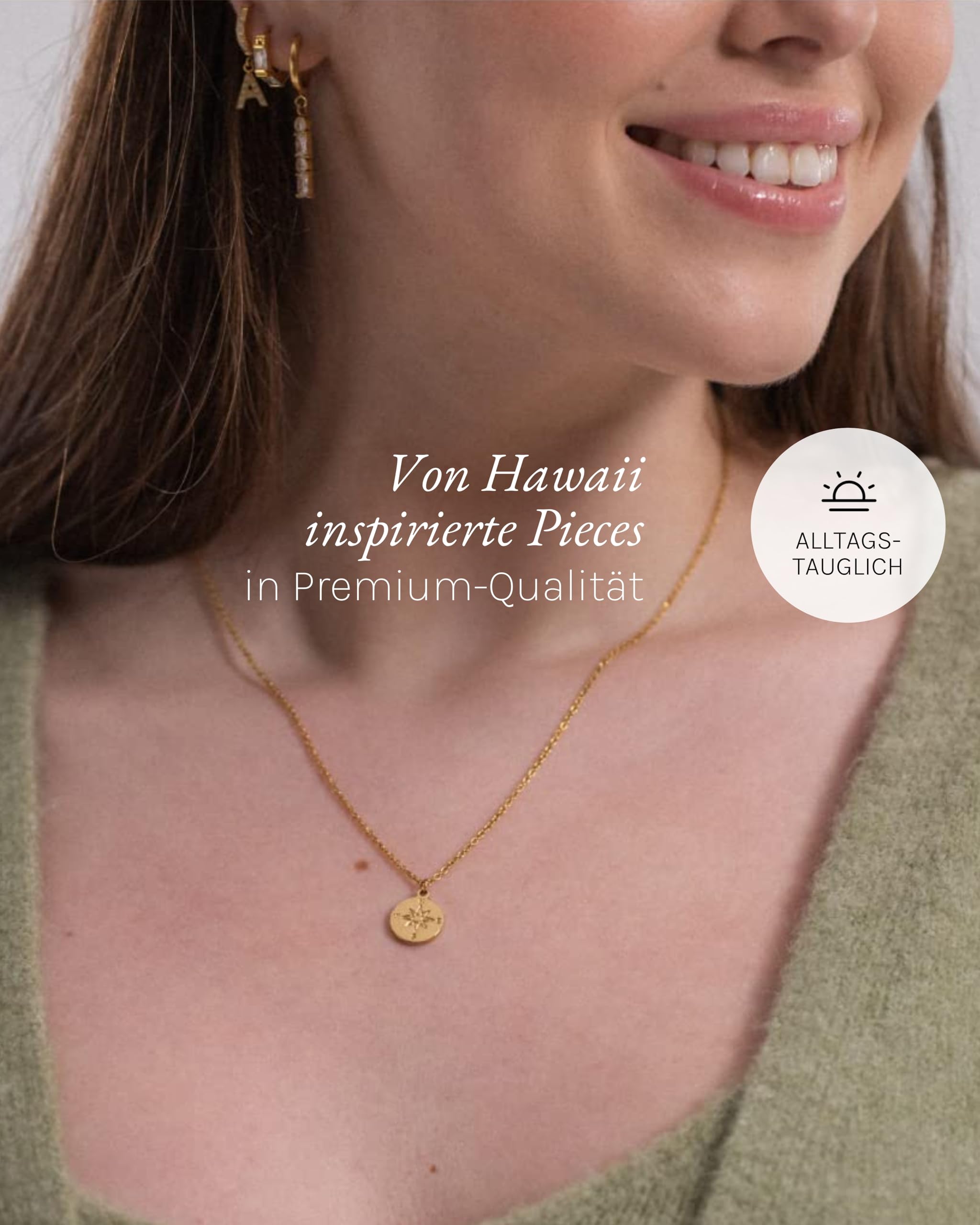 Purelei Compass Kette Damen – Halskette Damen aus langlebigem Edelstahl – Wasserfeste Kette mit Anhänger – 45-50 cm Länge verstellbar – Halskette für deinen individuellen Look
