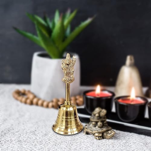 Vista 11 de Shubhkart Campana de mano de latón macizo para decoración de eventos de boda, línea de alimentos, alarma, jingles, timbre y campana de servicio