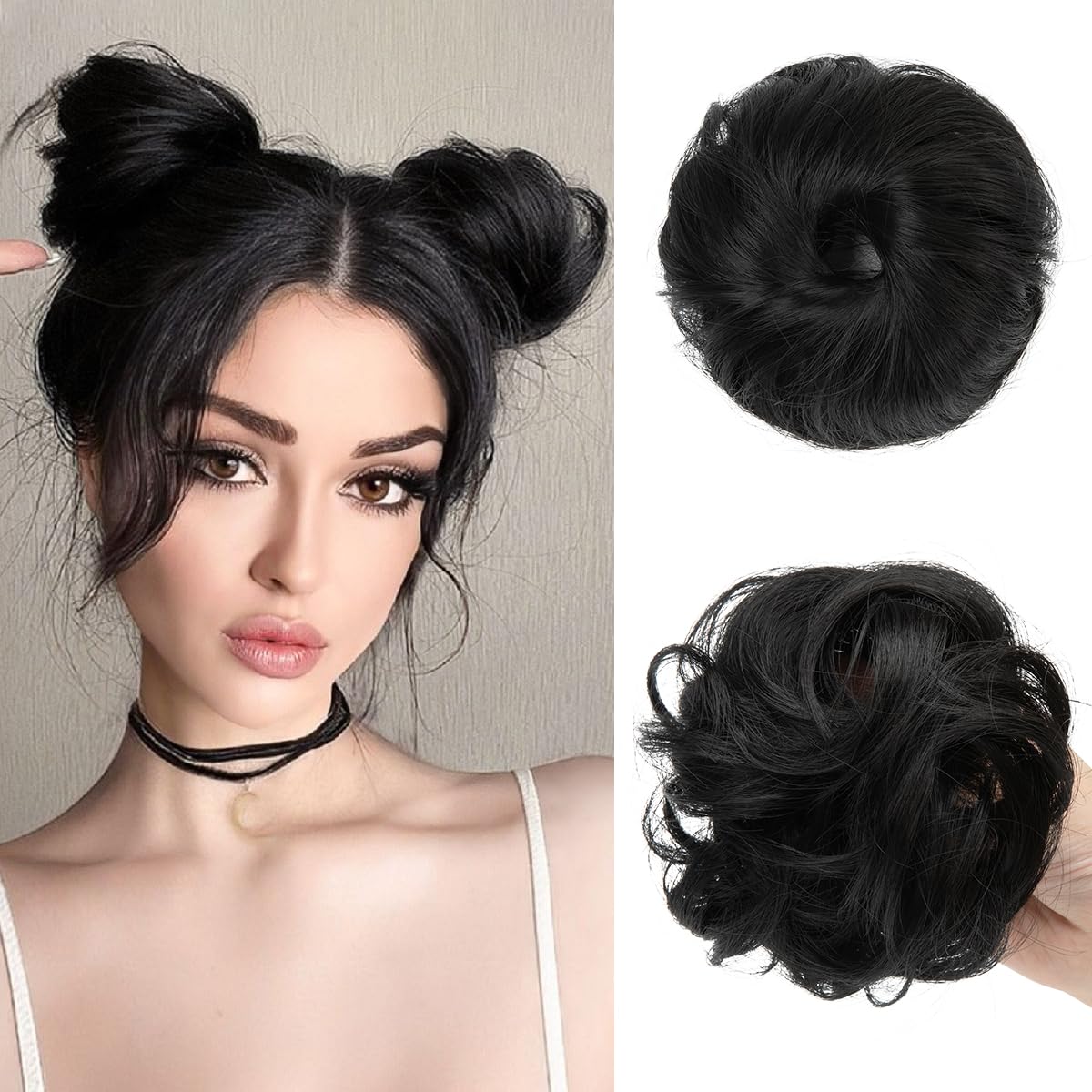Photo 1 of CJL HAIR Messy Bun Hair Piece for Thin Hair - Black