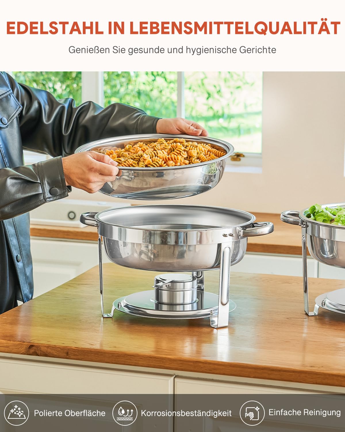 Wilprep podgrzewacz 5L 6-częściowy zestaw okrągłych pojemników termicznych ze stali nierdzewnej Chafing Dishes podgrzewacz do potraw, pojemnik termiczny, podgrzewacz do zup Bain Marie pojemnik do