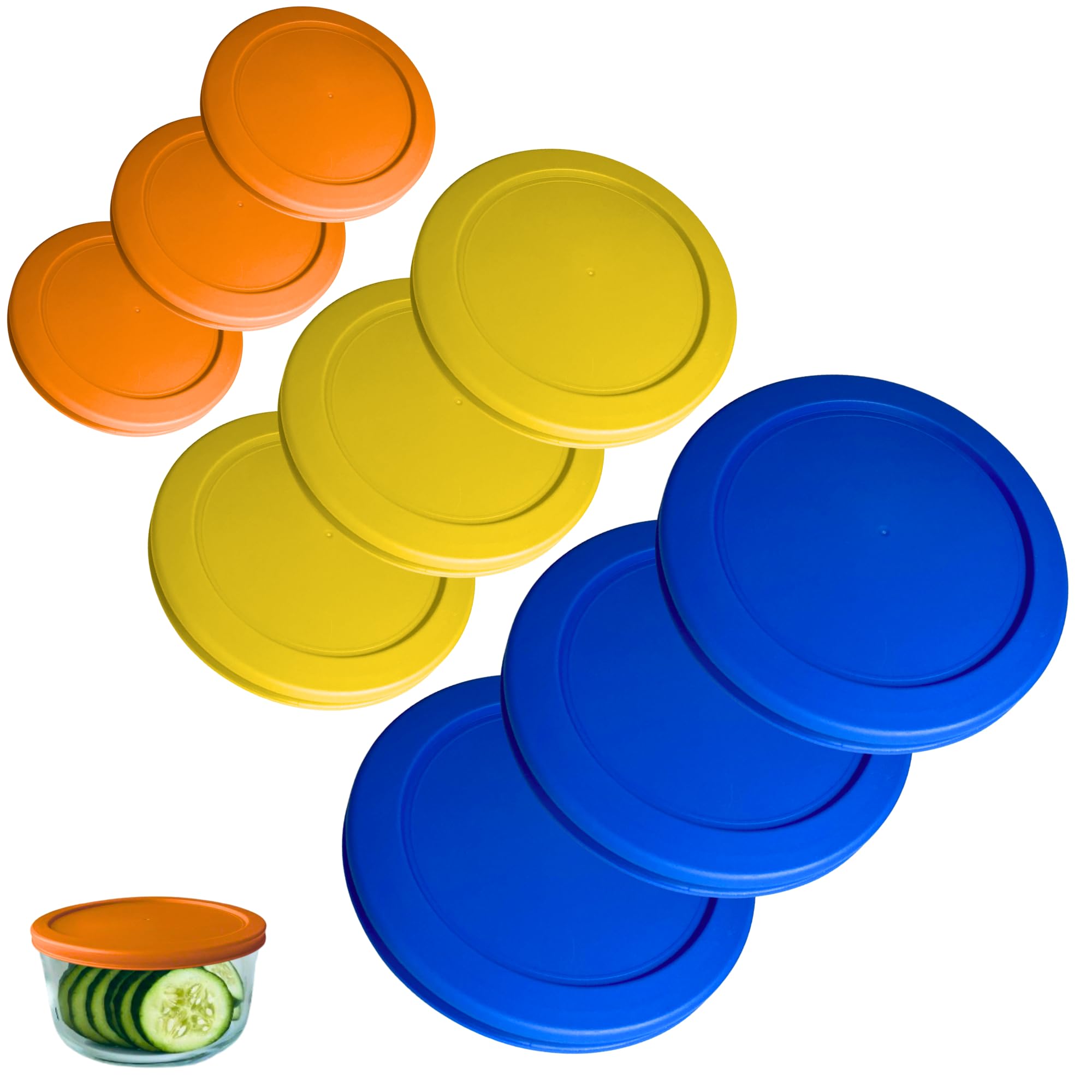 1, 2 & 4 Cup Orange, Yellow, Blue Replacement Lids/Covers for Pyrex, Anchor Hocking & KlareWare Storage Bowls *Lids Only Glass Container Not Included*