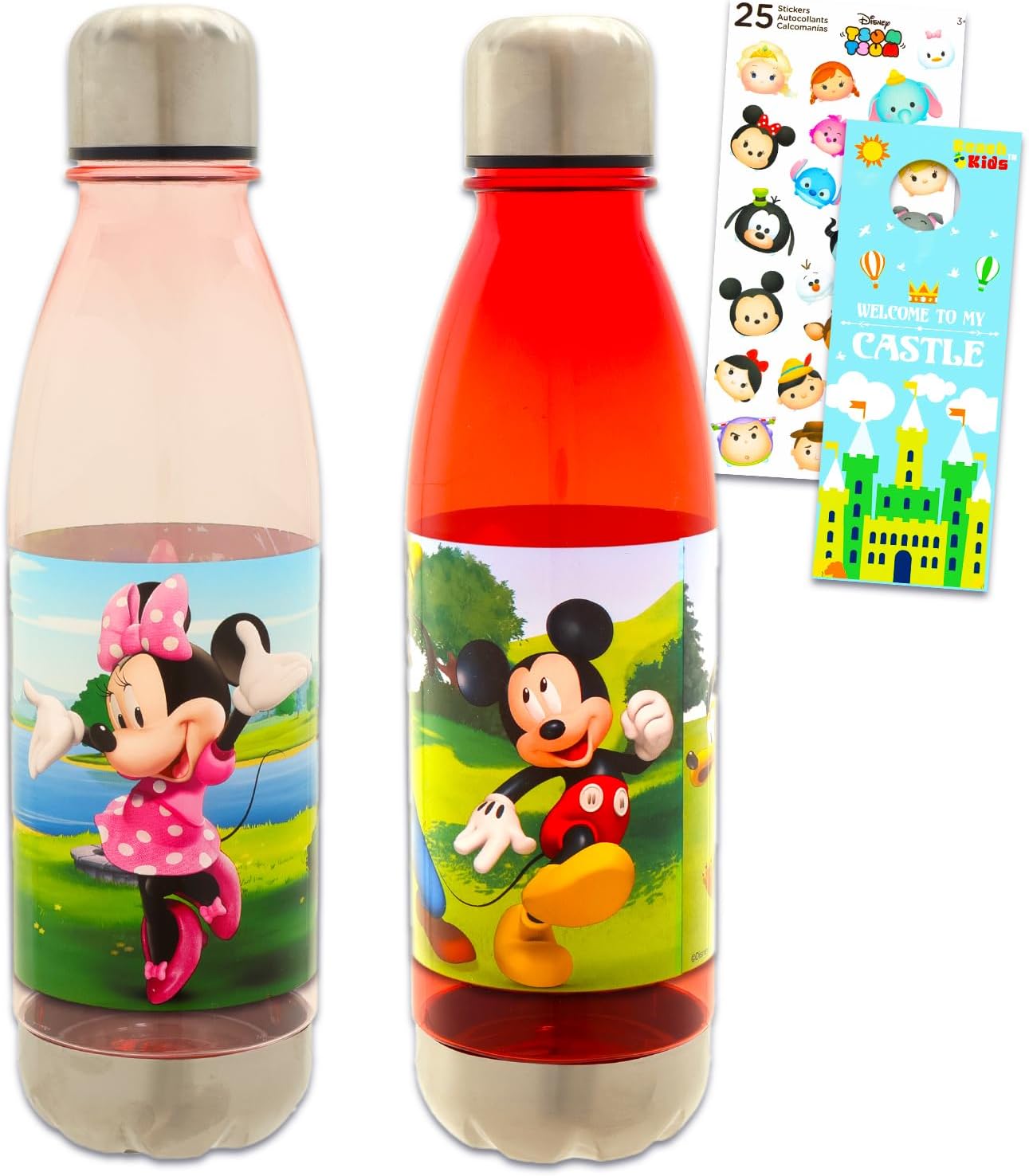Disney Mickey & Minnie Mouse Stainless Steel Water Bottle Set – Bundle of 2 Reusable Sports Tumblers Plus More School Supplies for Kids