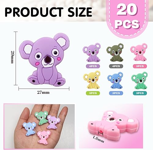 Miniatura 2 de TOAOB - 20 cuentas de silicona con forma de animal lindo a granel para bolígrafos, cuentas espaciadoras sueltas coloridas de silicona para