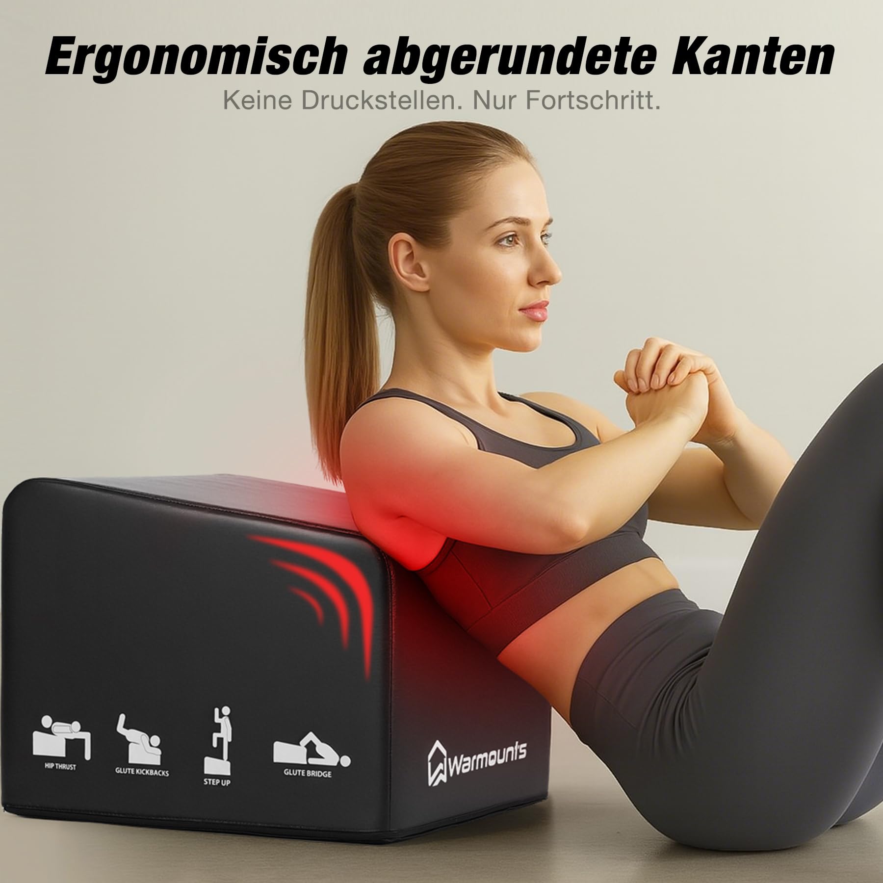 WARMOUNTS Hip Thrust Bench, Multifunktionales Hip Thrust Machine für Krafttraining, Gesäßbrückenbox mit Griff, Anti-Rutsch-Pad und glattem Rand-Design, für Zuhause und Fitnessstudio