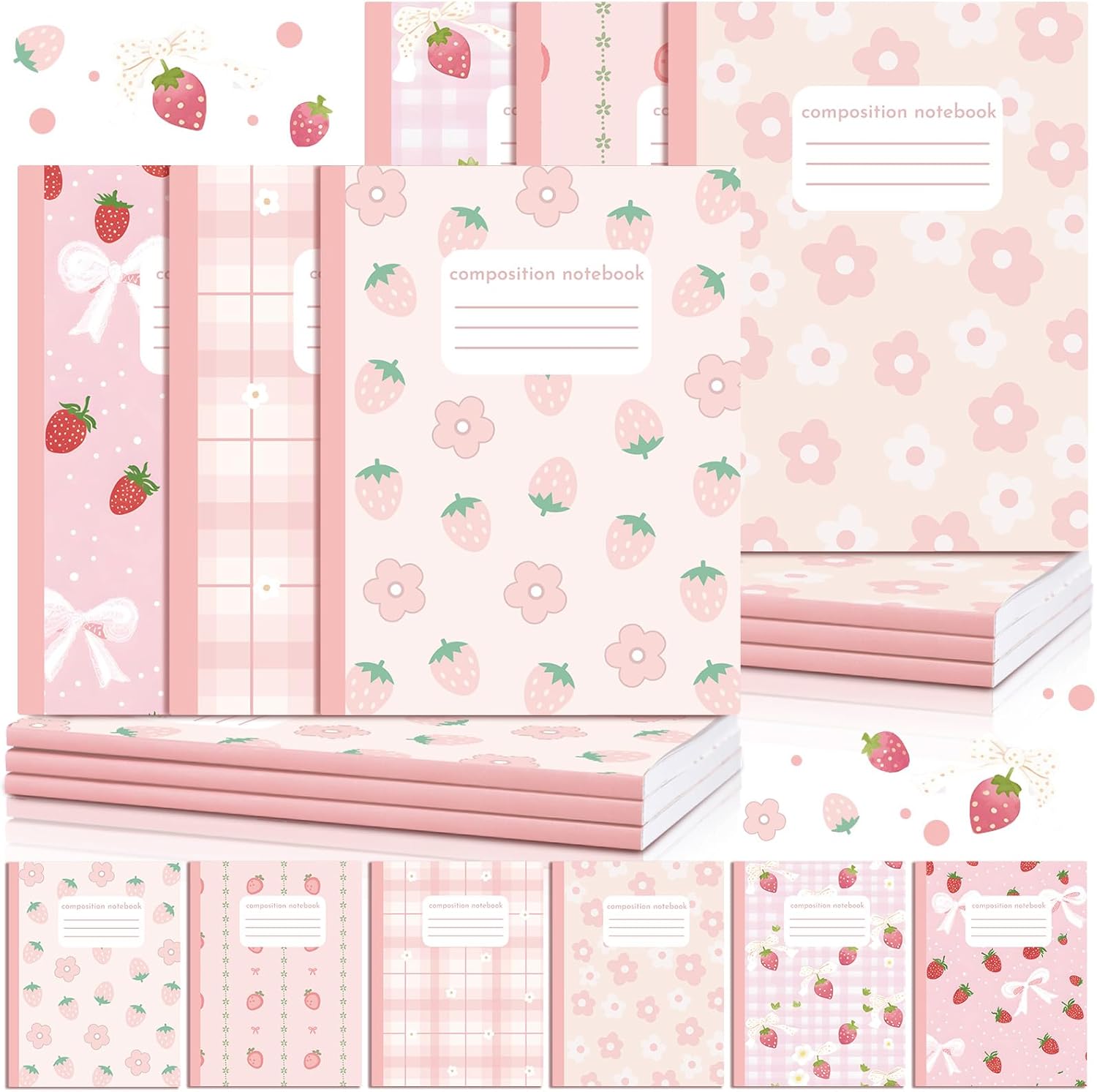 Harloon 6 Pcs Composition Notebooks Wide Ruled Paper Cute Aesthetic Pink Composition Notebook 110 Page 7-1/2" x 9-3/4" Kawaii Journal Back to School Gift for Teacher Student First Day of School