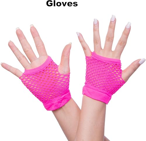 Miniatura 4 de Accesorios para disfraz de fiesta de los años 80, juego de diadema, aretes, guantes, collar, pulsera para disfraz retro de Halloween