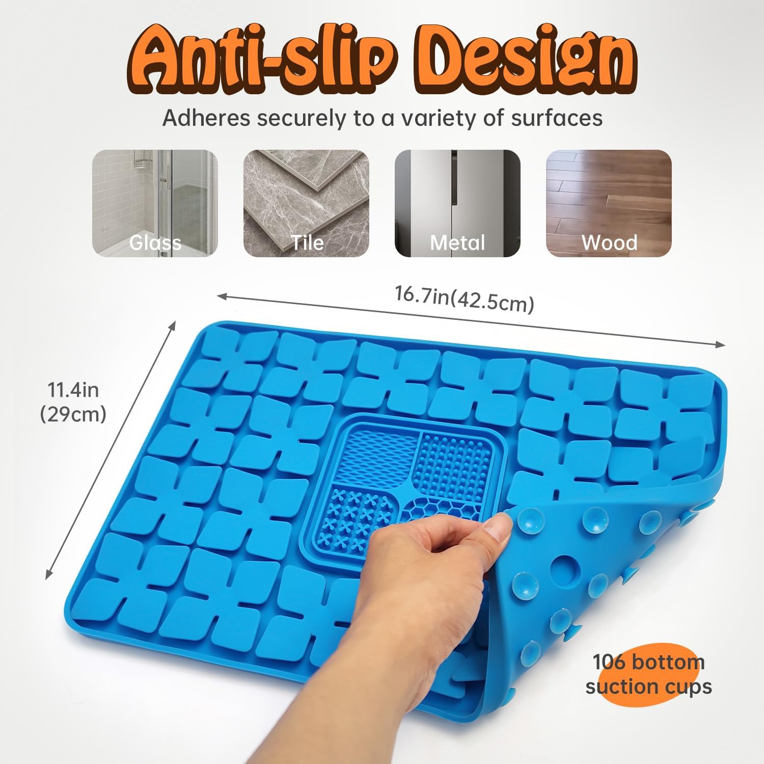 Lick Snuffle Mat for Dogs & Cats with Suction Cups, 2 in 1 Silicone Pet Food Mats Interactive Slow Feeder Licking Toy for Anxiety Relief, Upgraded Lick Mats for All Breeds (Blue, 16.7in x 11.4in)