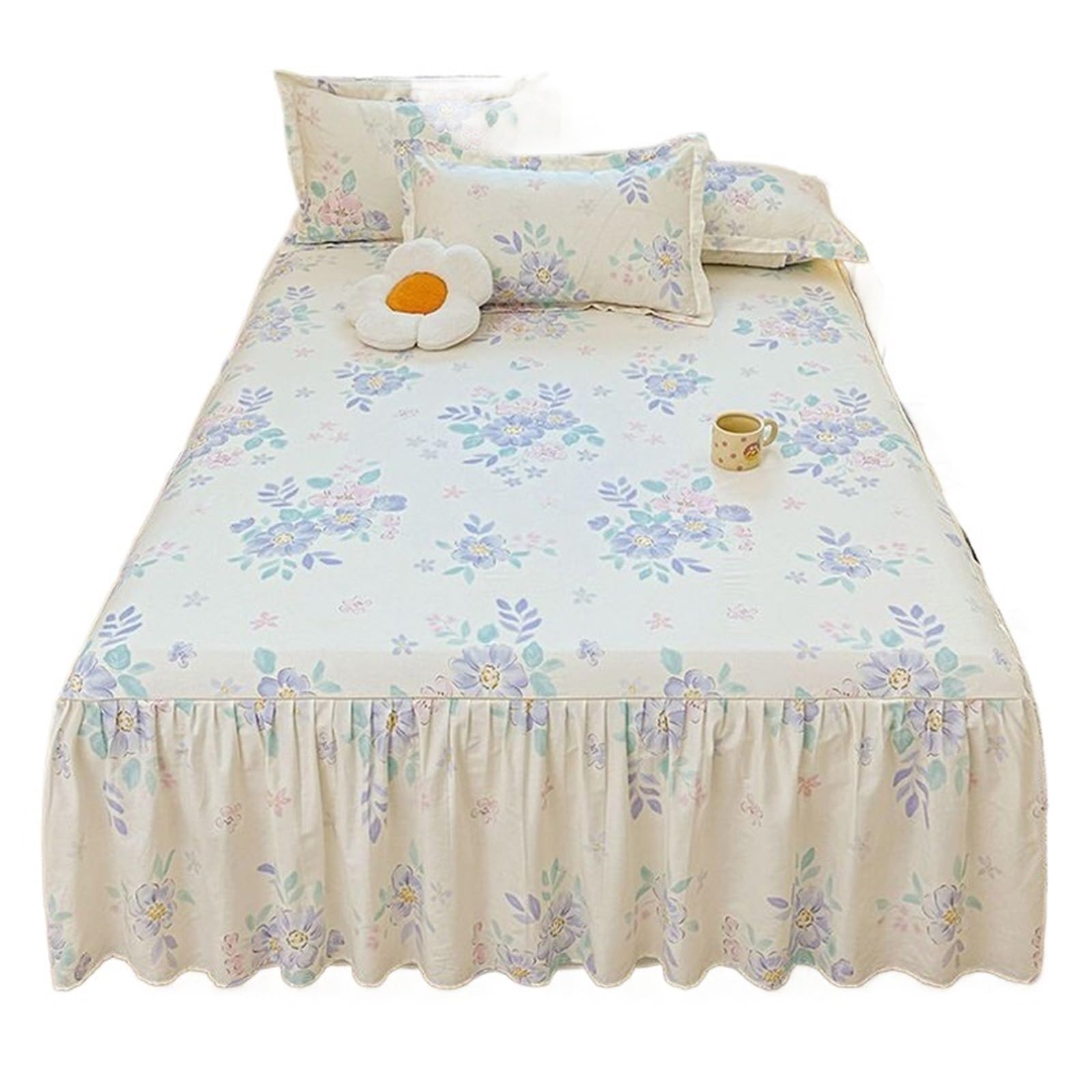Ruffled Bedspread 1pc Floral Ruffles Bed Skirt Bedspread Soft Bedsheet With Elastic Band At Four Corner(No Pillowcase)(Color,Queen 152x203cm 1pc)